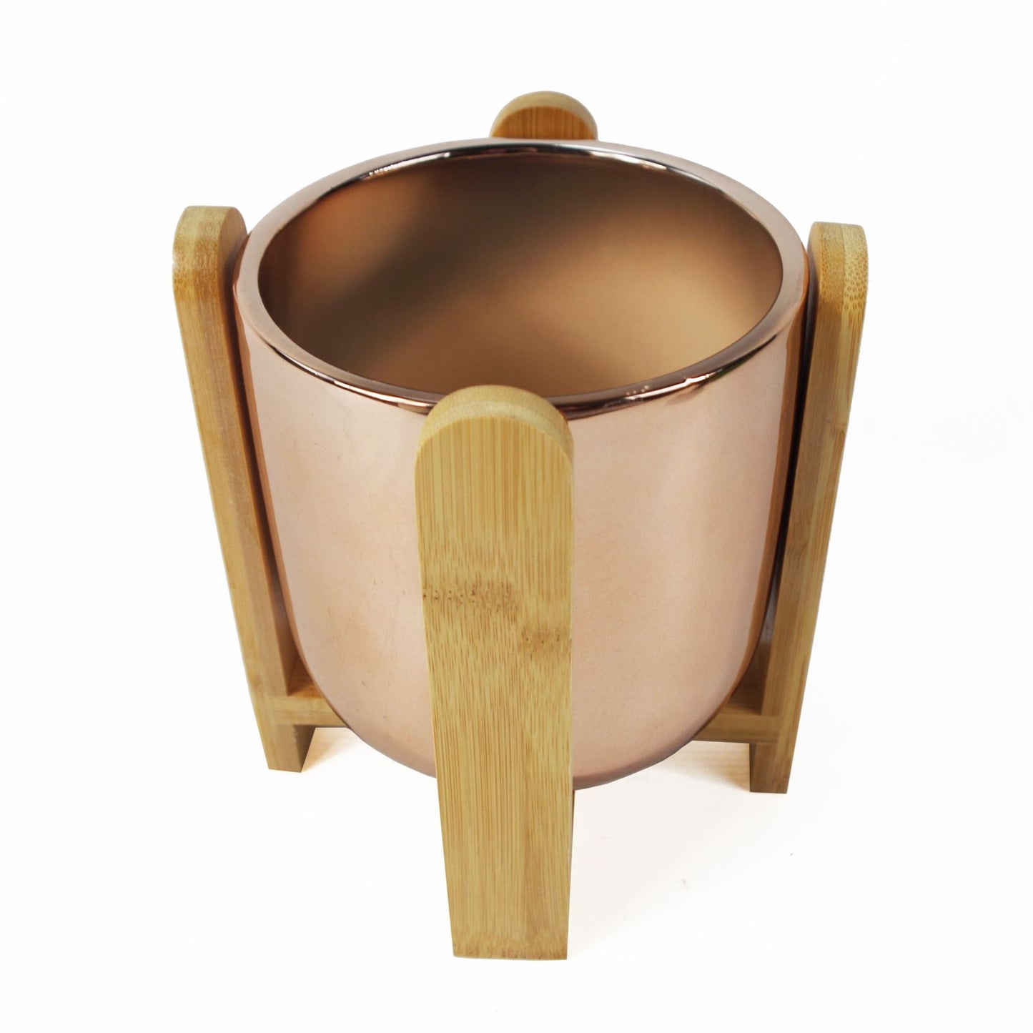 16cm Gold Ceramic Planter with Bamboo Stand – image 3