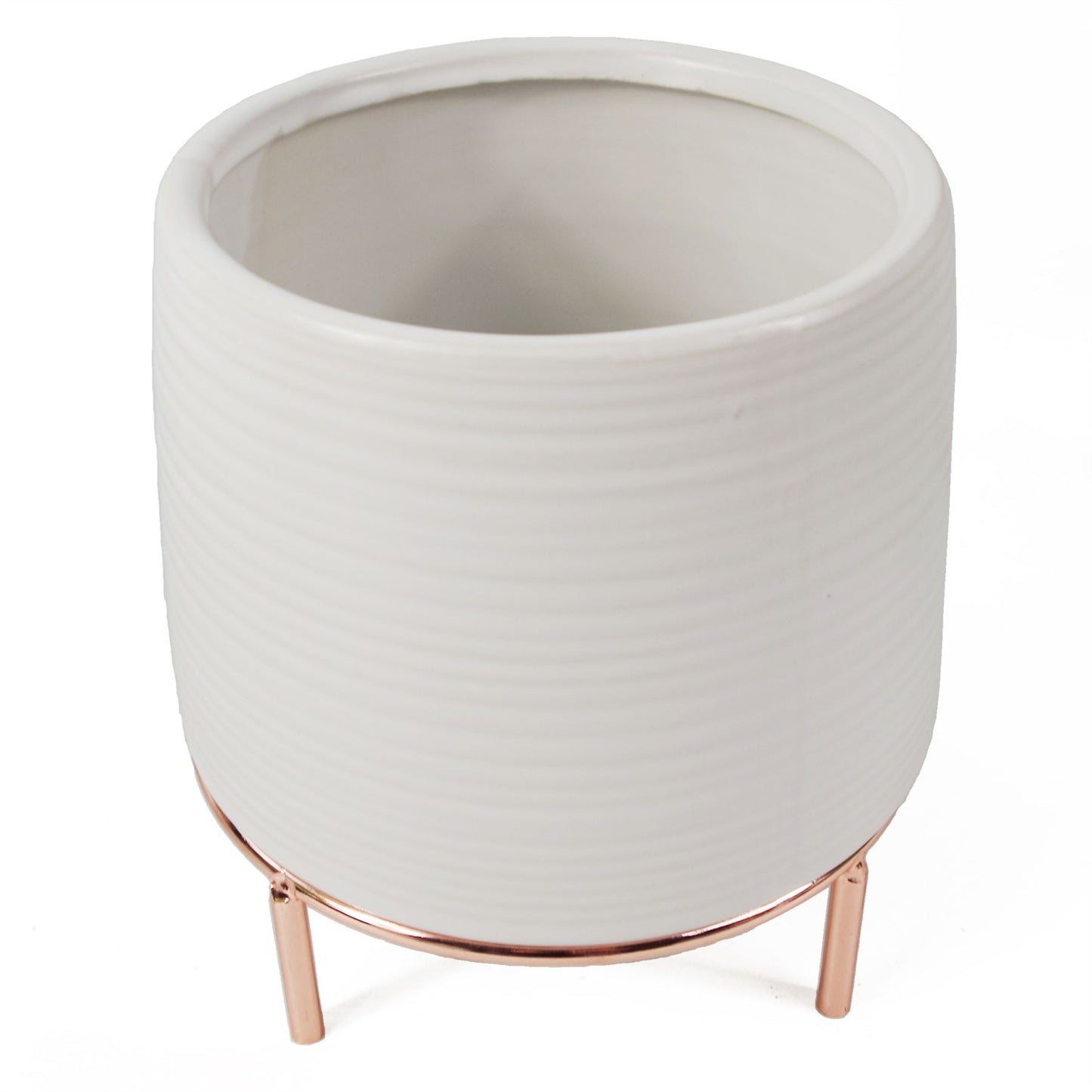 18cm White Ceramic Planter with Metal Stand – image 3
