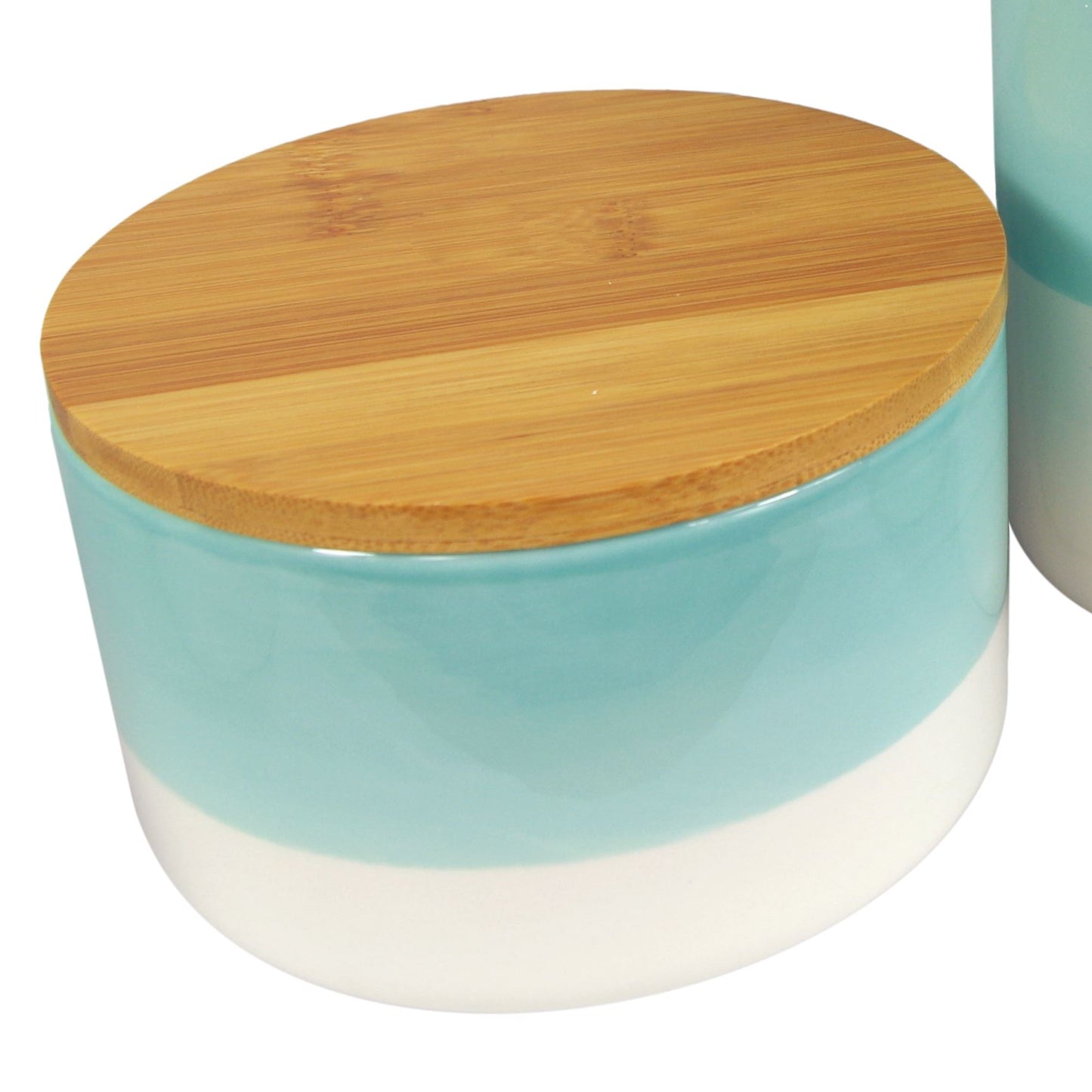 Set of Three Canisters Aqua Green Ceramic Storage Jars with Lids – image 5