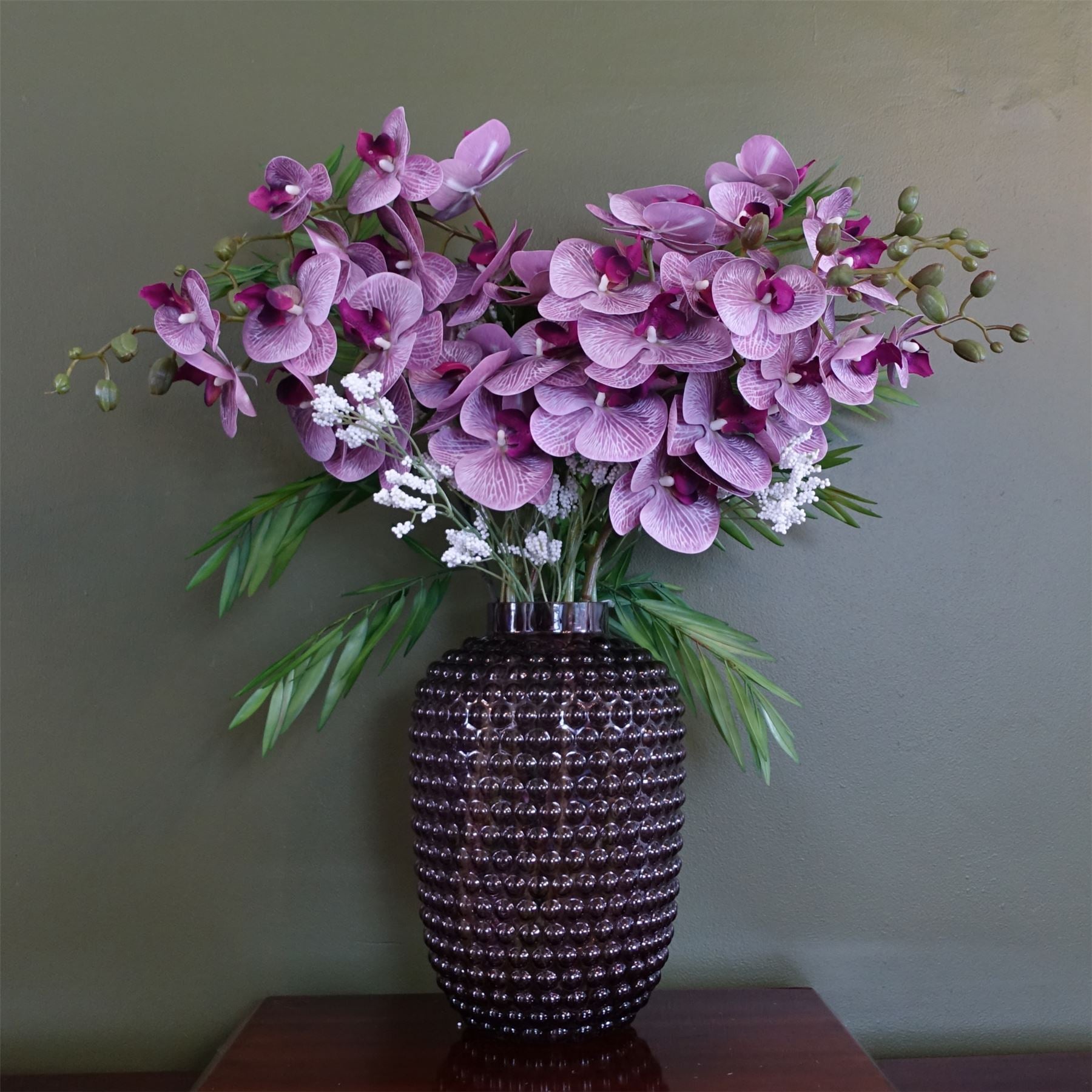 80cm Amethyst Vase Artificial Orchids and Foliage – image 4