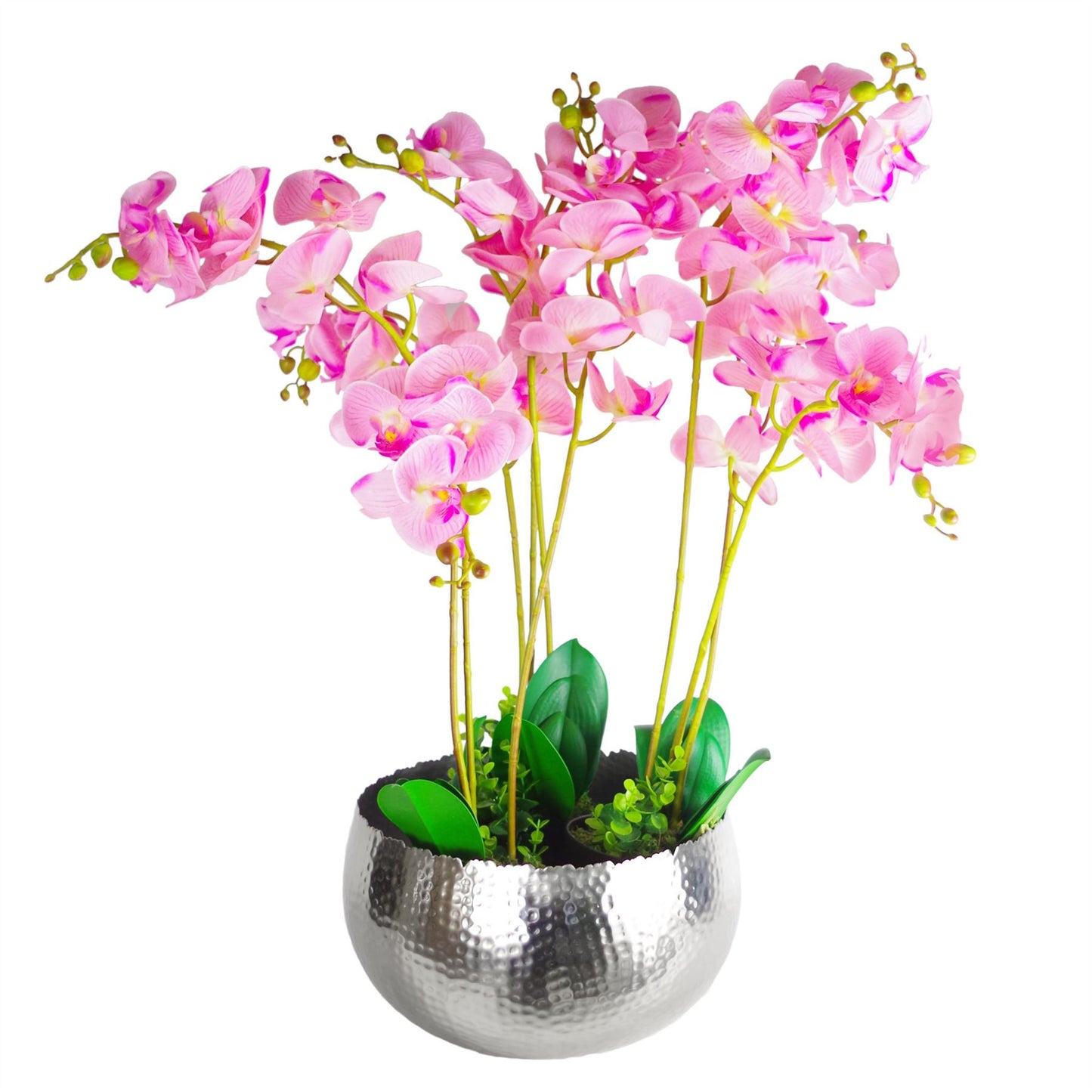 Leaf XL Metal Bowl Planter 32 x 20cm Hammered Silver Colour Curvy Edge – image 3