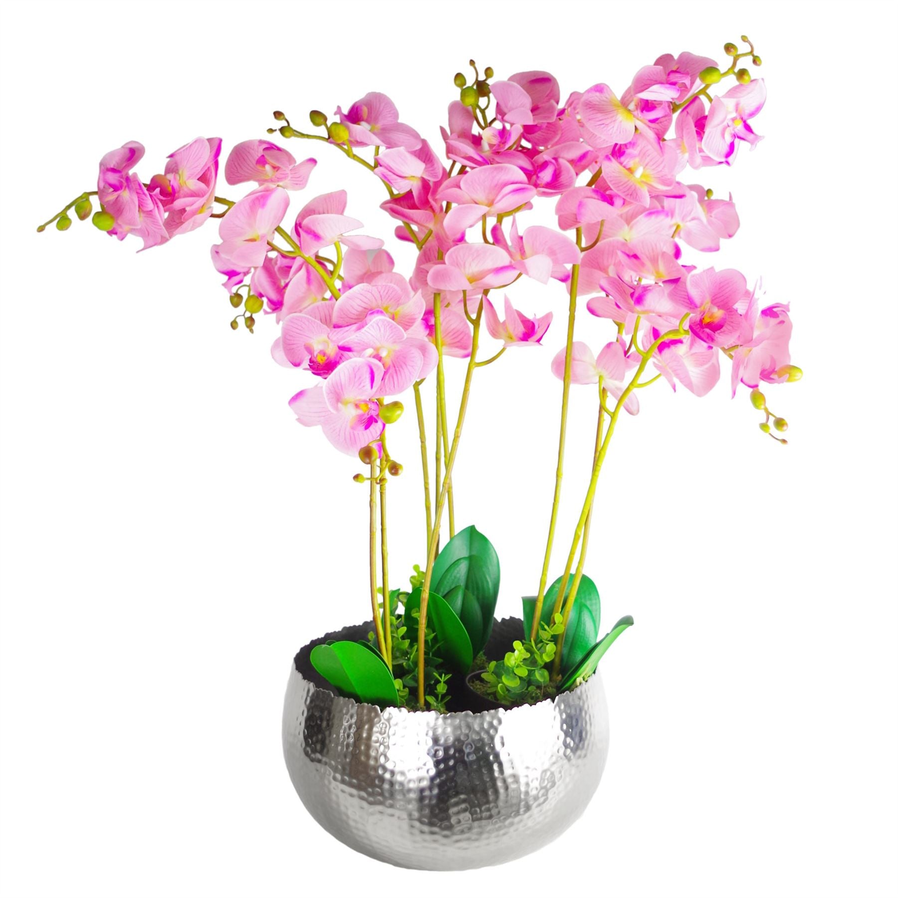 Leaf XL Metal Bowl Planter 32 x 20cm Hammered Silver Colour Curvy Edge – image 3