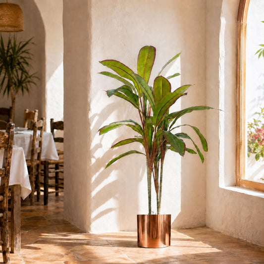 100cm Artificial Potted Dracaena Tropical Plant Copper Metal Plater