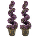 90cm Artificial Pair of Purple Leaf Spiral Topiary Trees with Planters