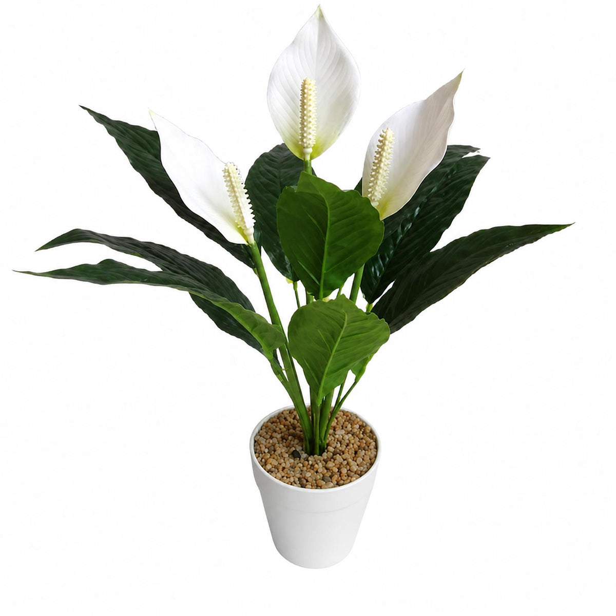 38cm Artificial White Peace Lily Plant in White Pot