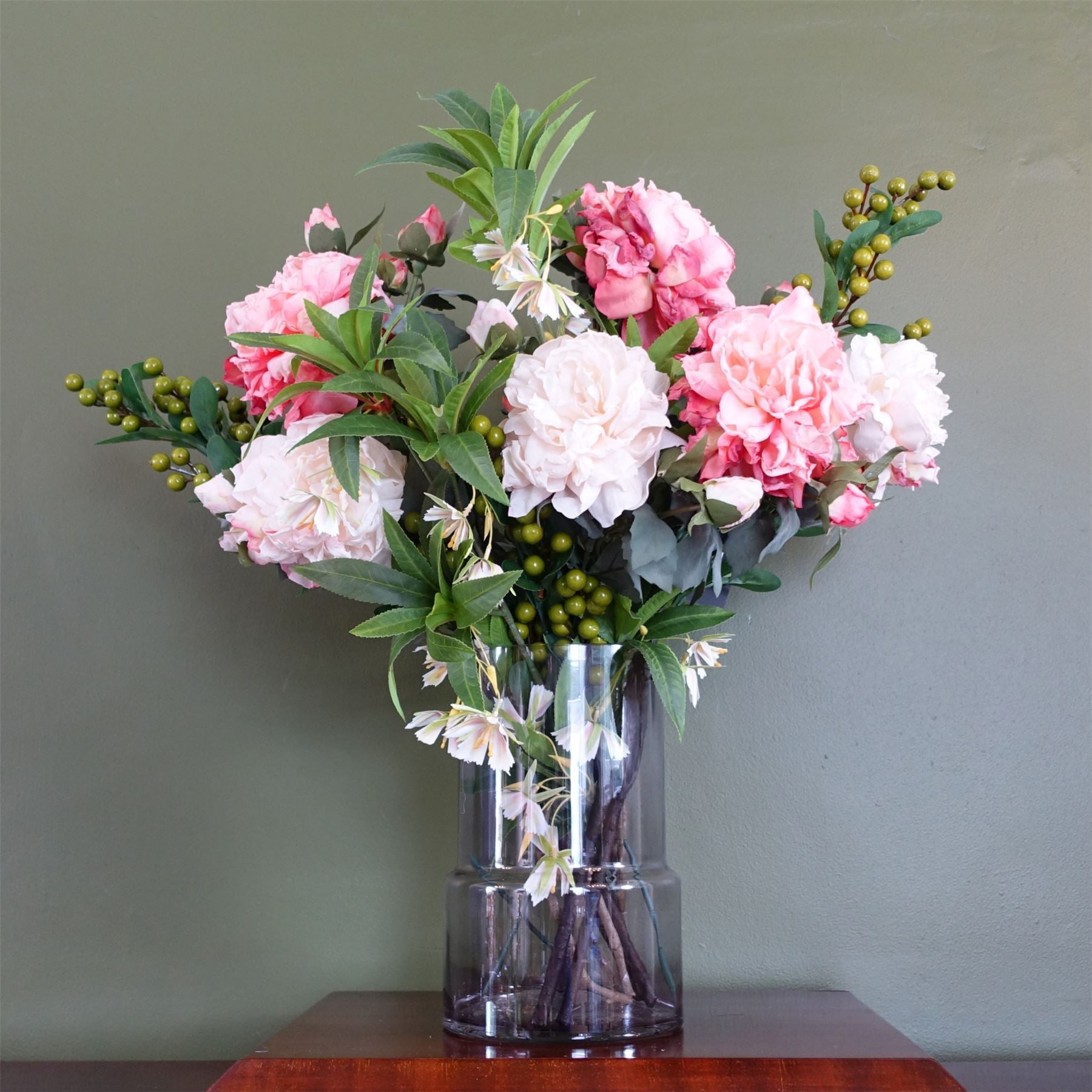 65cm Artificial Mixed Peonies Glass Vase – image 4