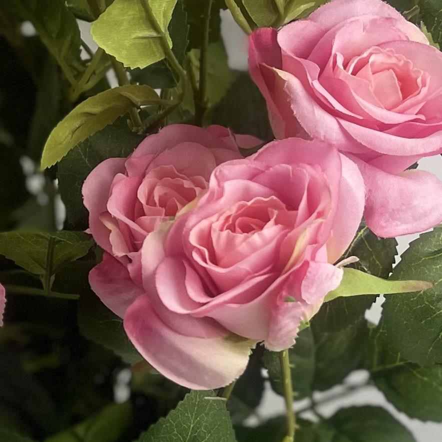 60cm Artificial Premium Rose Bush Pink Silk Flowers and Leaves – image 4