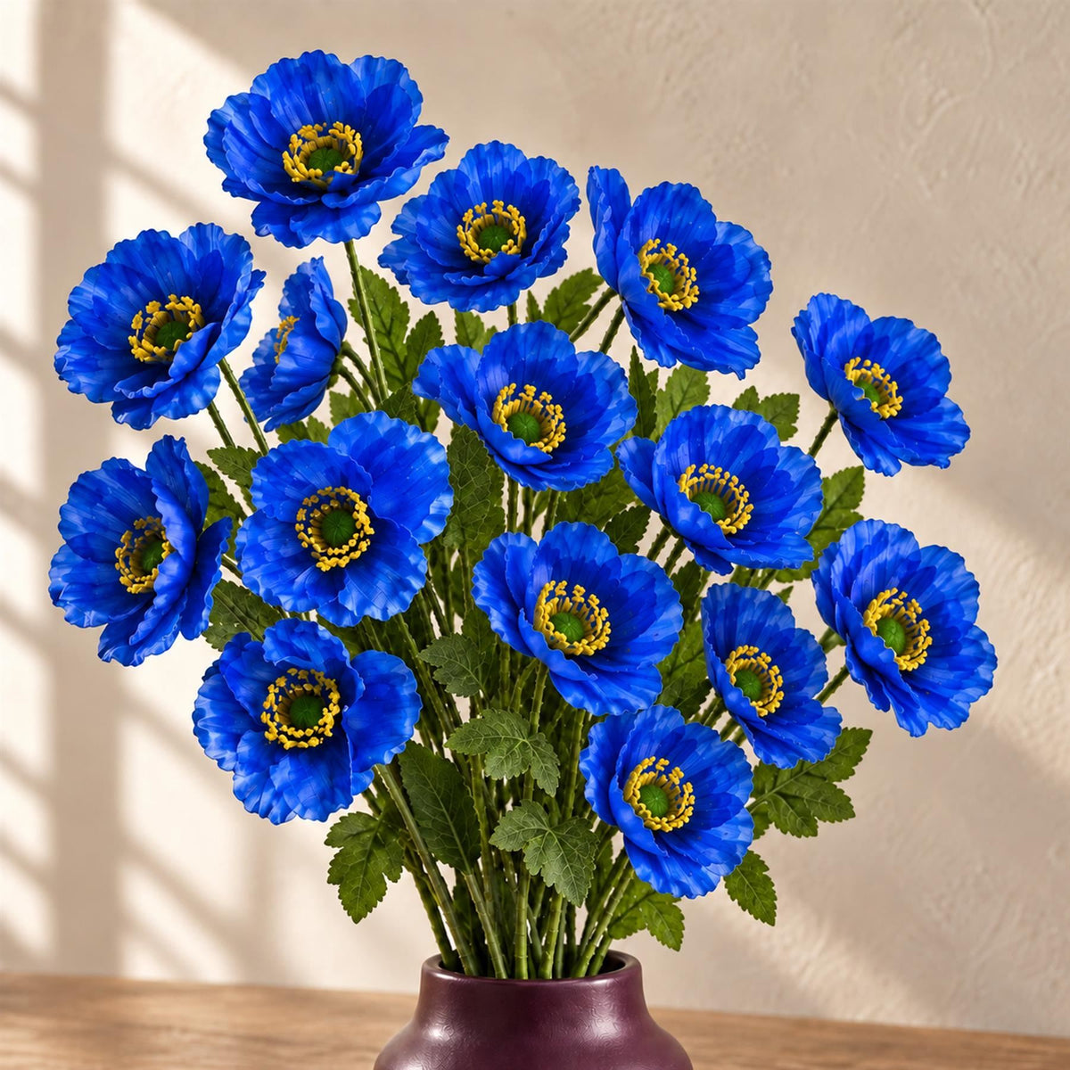 60cm Artificial Blue Poppy Spray - 4 Flowers