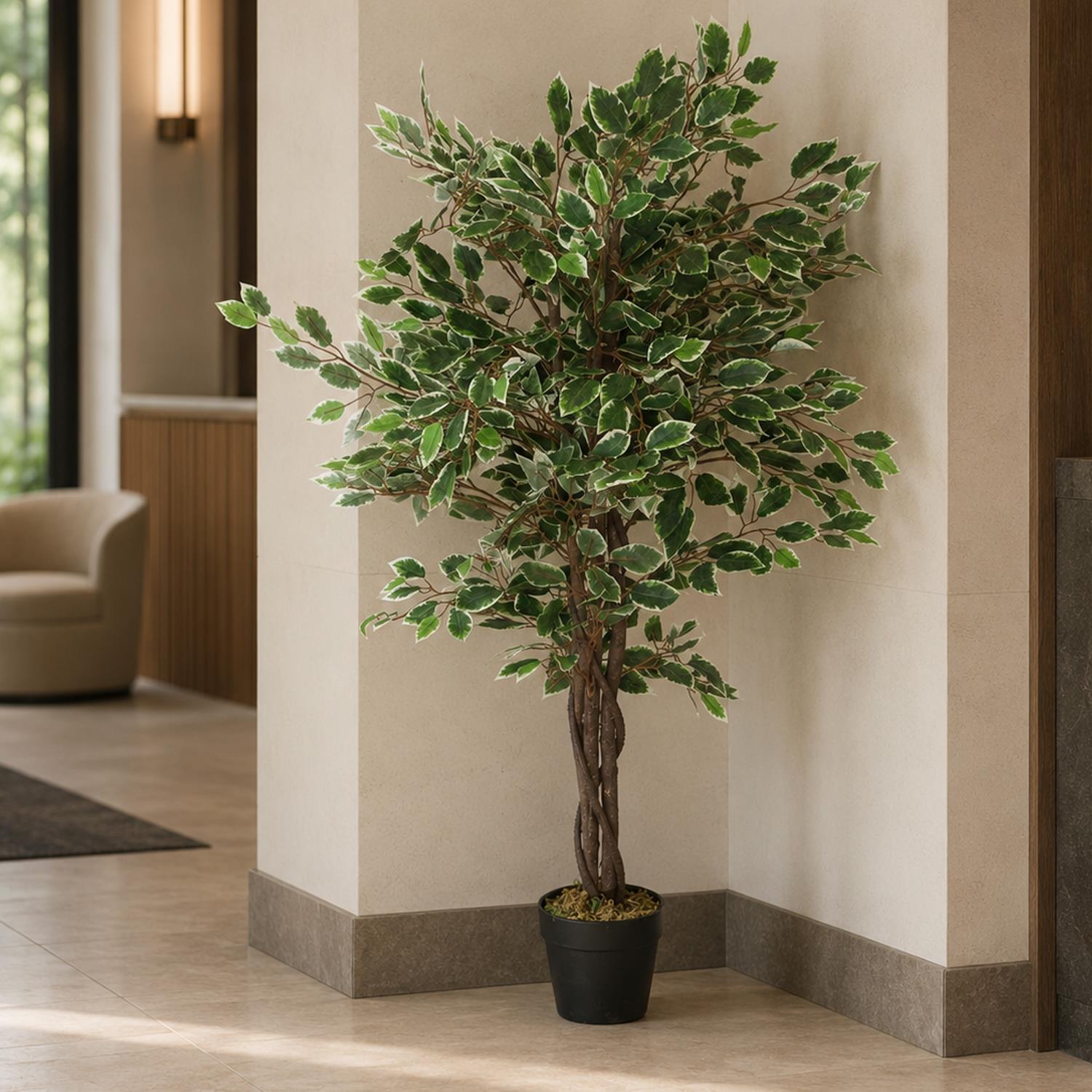 130cm LARGE Realistic White Edge Ficus Artificial Tree – image 4