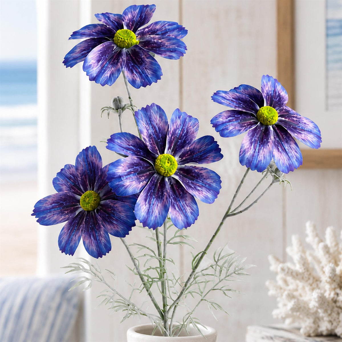 63cm Real Touch Artificial Purple Cosmos Spray - 4 Flowers