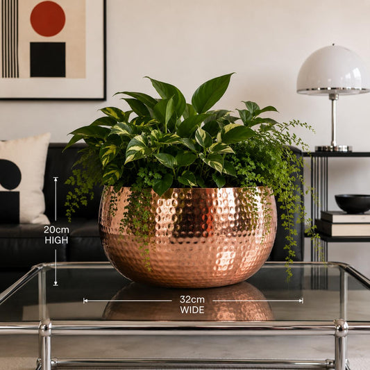 Leaf Metal Bowl Planter 32 x 20cm Hammered Copper Colour Straight Edge – image 2