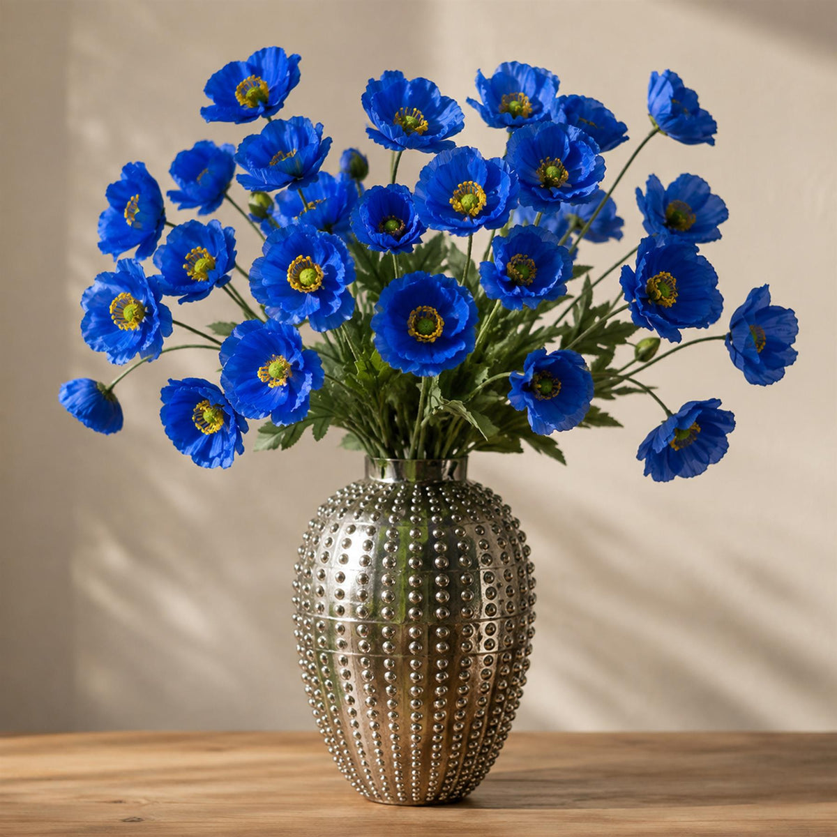 60cm Artificial Blue Poppy Spray - 4 Flowers