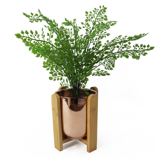 16cm Gold Ceramic Planter with Bamboo Stand – image 2