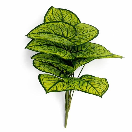 60cm Artificial Caladium Stem Plant Bright Green Variegated Foliage