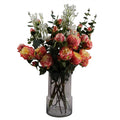 60cm Smoke Grey Vase Pink Peonies and Artificial Eucalyptus