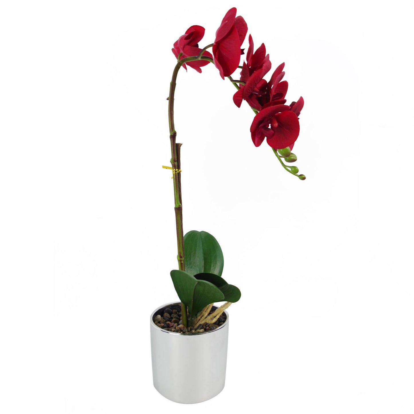 46cm Artificial Orchid Red with Silver Pot – image 3