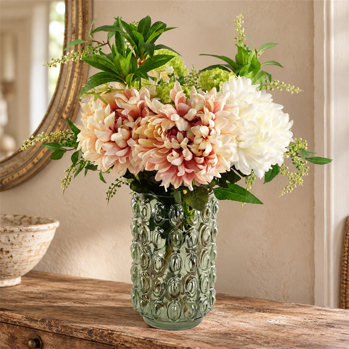 55cm Artificial Chrysanthemum Glass Retro Vase