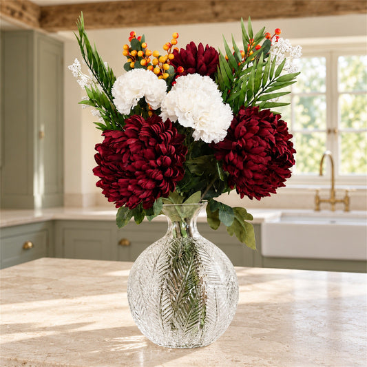 70cm Artificial Red Chrysanthemum Glass Ball Vase