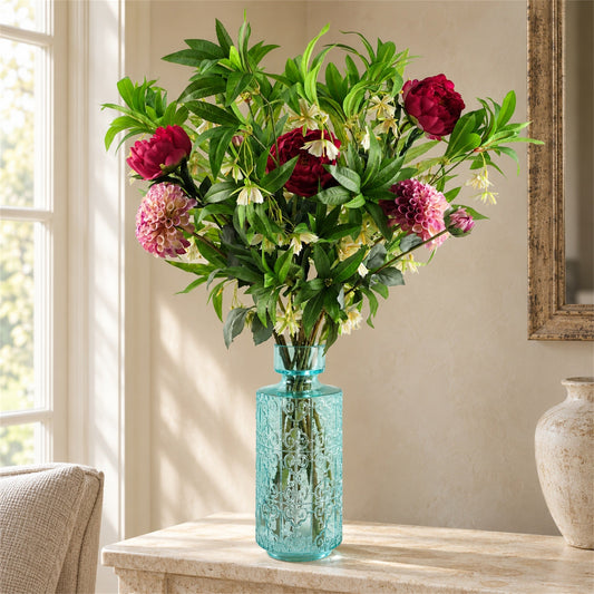 90cm Pink Artificial Peony Dahlia Glass Vase