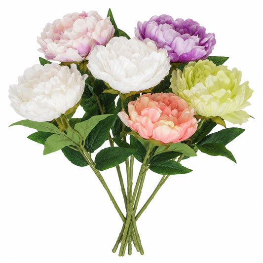 Pack of 6 x 55cm Artificial Mixed Peony Flower Stems – image 2