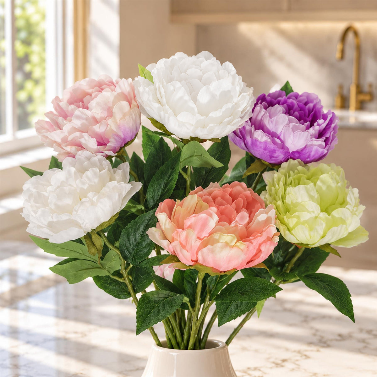Pack of 6 x 55cm Artificial Mixed Peony Flower Stems