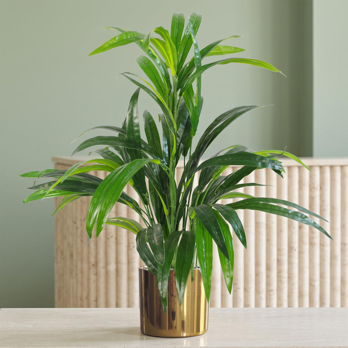 65cm Artificial Large Leaf Bamboo Shrub Plant with Gold Planter – image 5