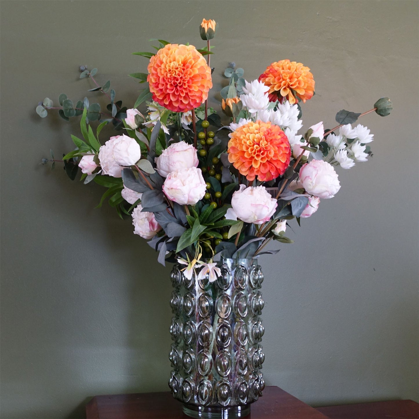 75cm Dahlia Peony Artificial Foliage Retro Vase – image 6