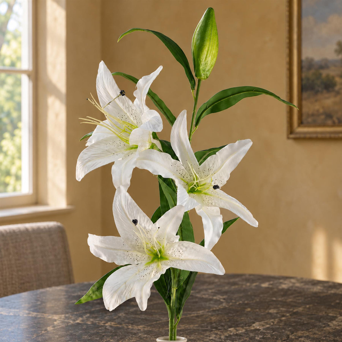 100cm Large White Lily Stem - 3 Flowers