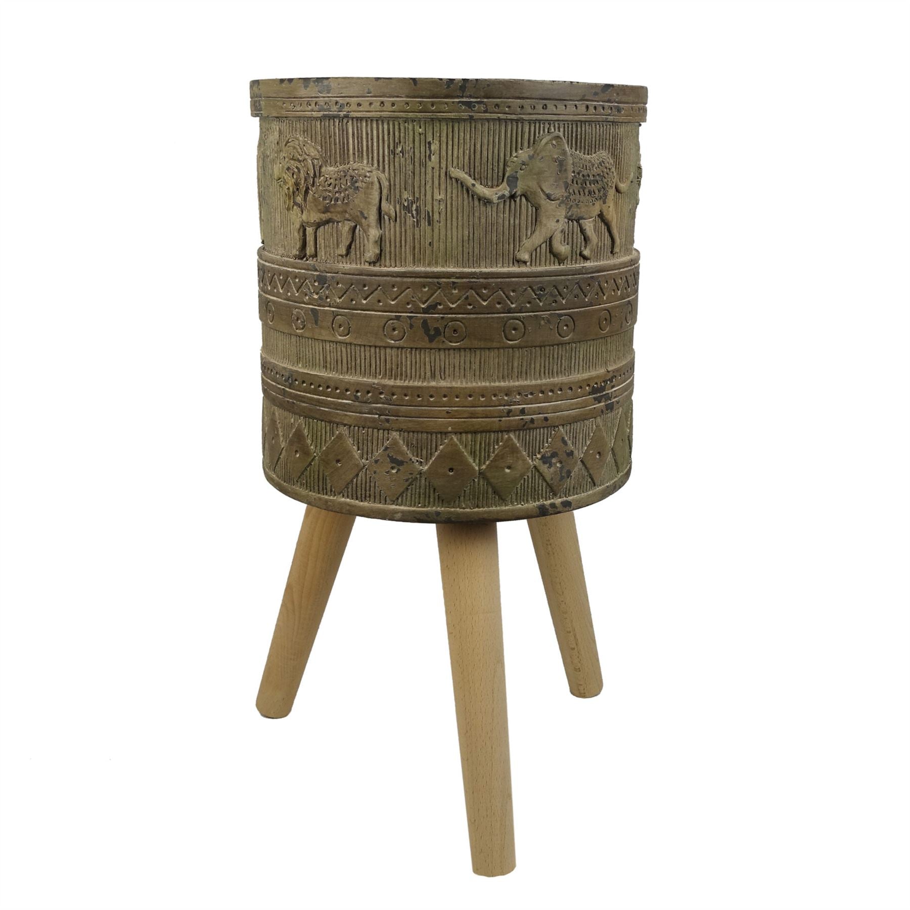 55cm x 29cm Jungle Planter with Legs Embossed Lion Elephant Large – image 5