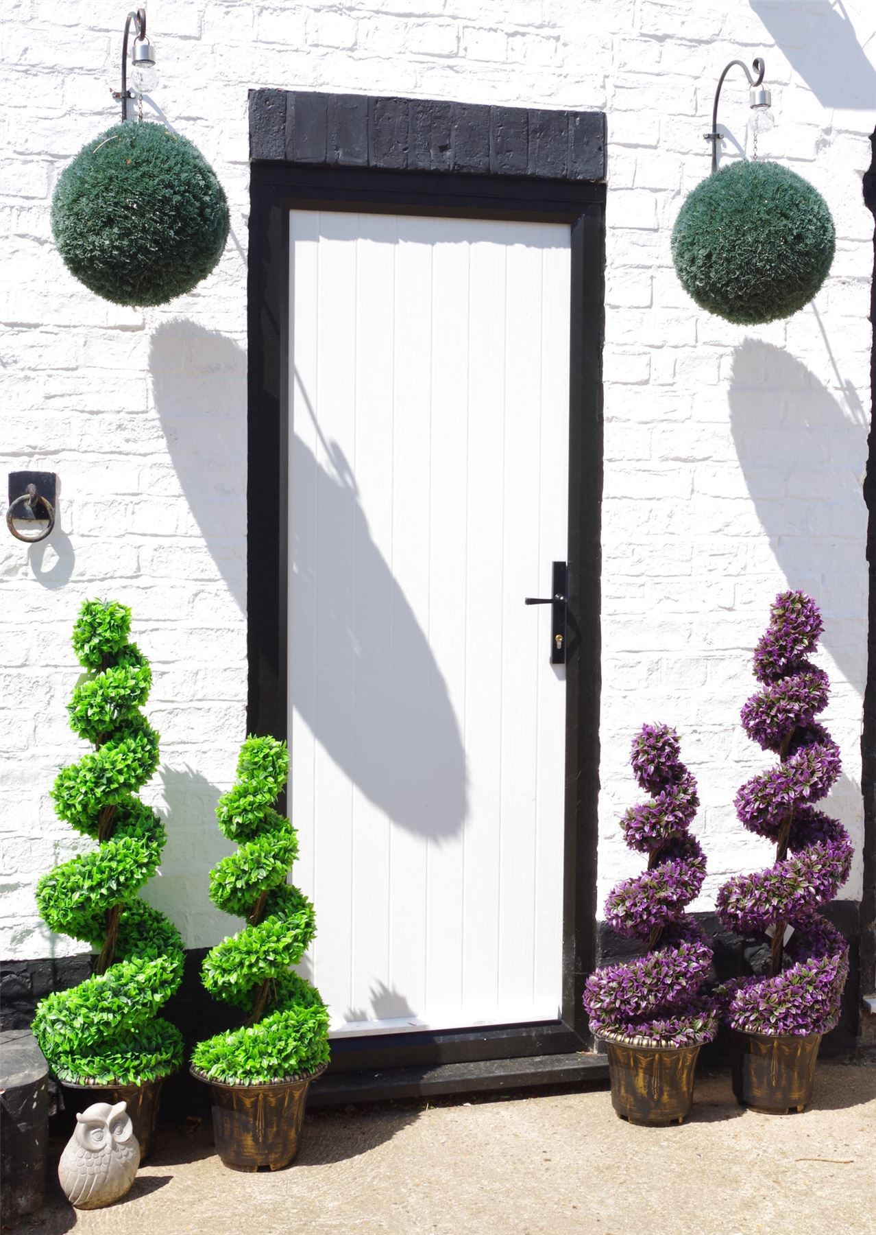 90cm Artificial Pair of Purple Leaf Spiral Topiary Trees with Planters – image 2