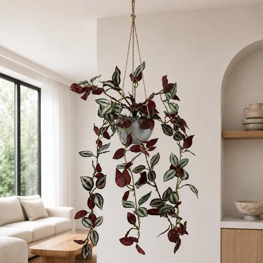 70cm Artificial Purple Tradescantia Zebrina Hanging Plant in Grey Pot