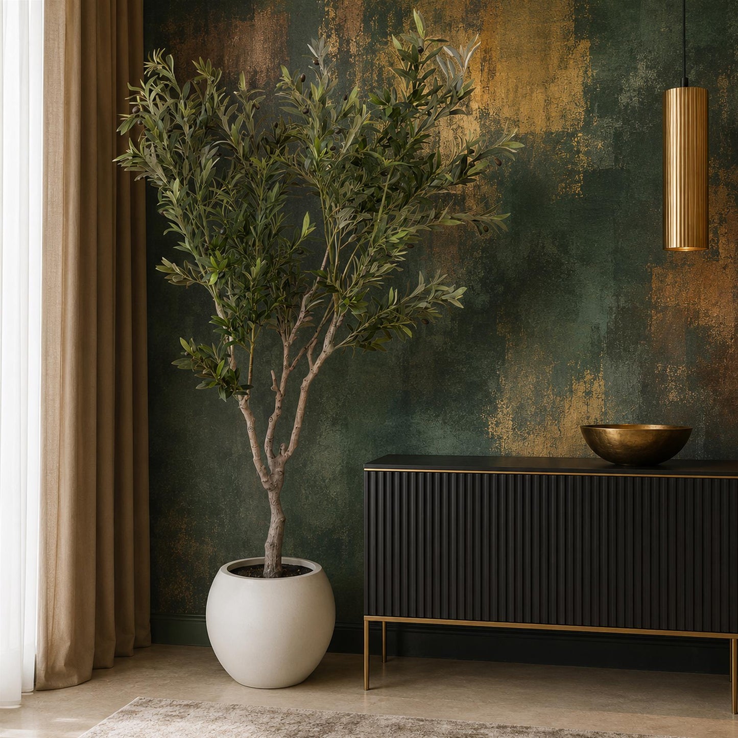 200cm XXL Artificial Olive Tree with Decorative Planter – image 2