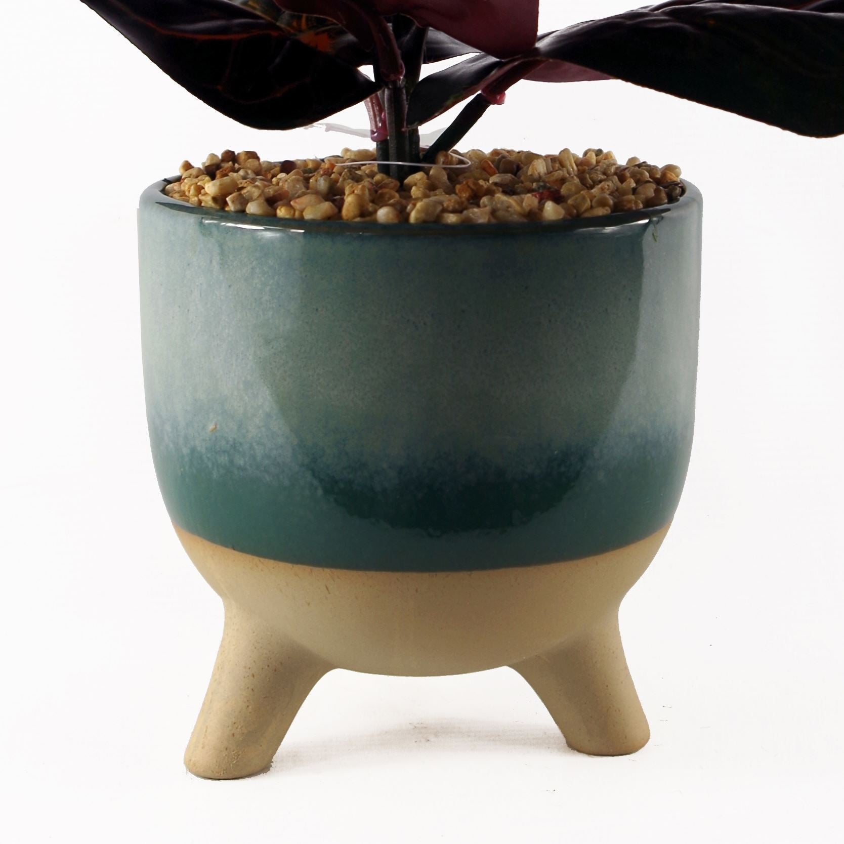 35cm Artificial Ficus Plant with Teal Blue Green Ceramic Planter – image 2