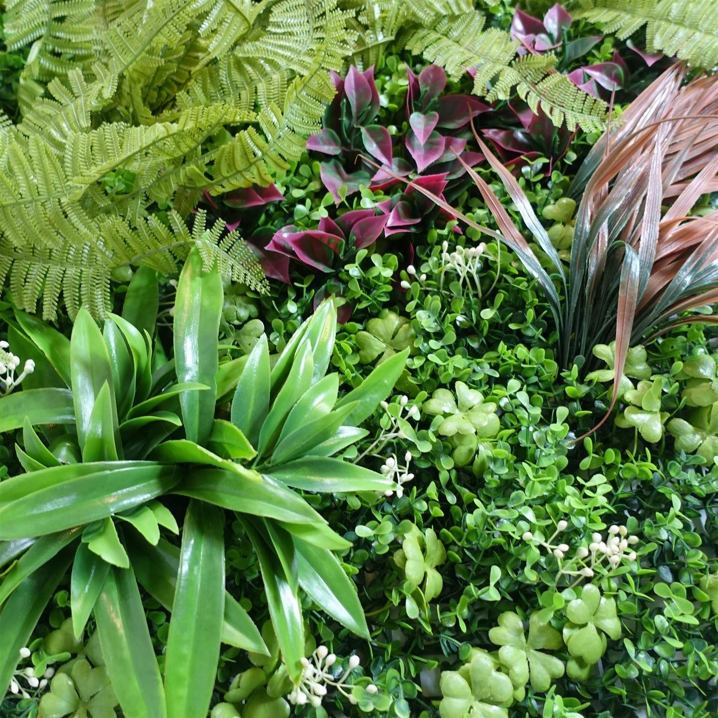 100cm Artificial Fern Mixed Foliage Green Wall Panel Burgundy Grass – image 2