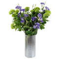60cm Artificial Purple Wild Rose Arrangement Silver Glass Vase