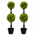 90cm Artificial Pair of Green Double Ball Topiary Trees