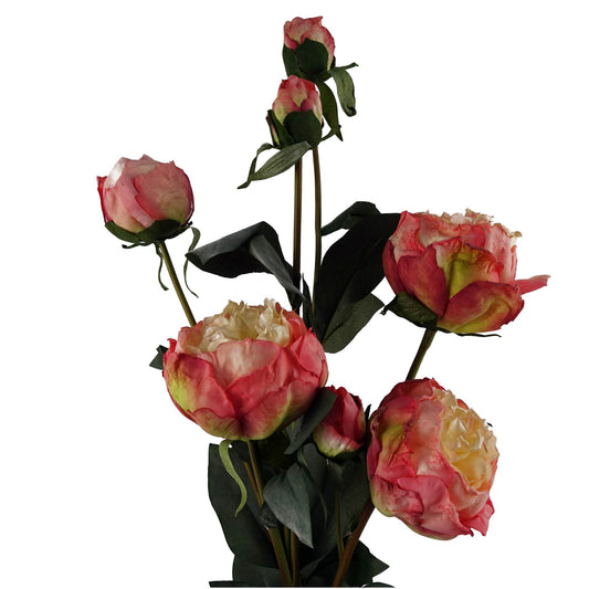 55cm Pink Peony Artificial Flowers Spray 4 Flowers 3 Buds