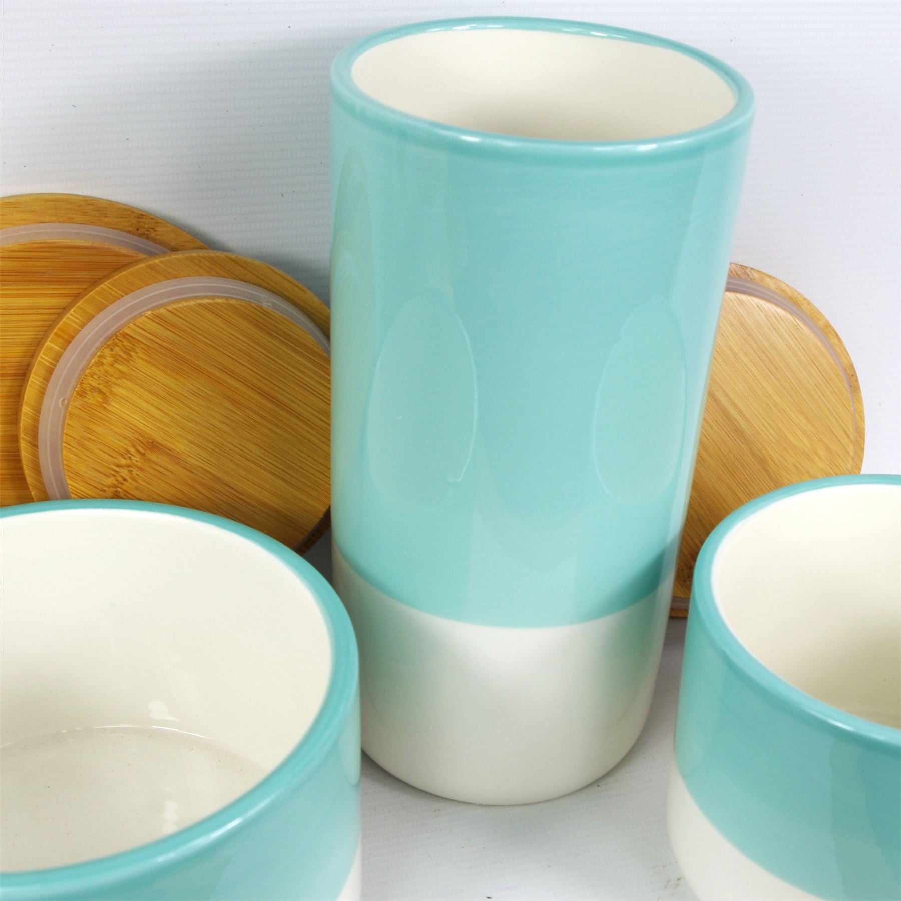 Set of Three Canisters Aqua Green Ceramic Storage Jars with Lids – image 3