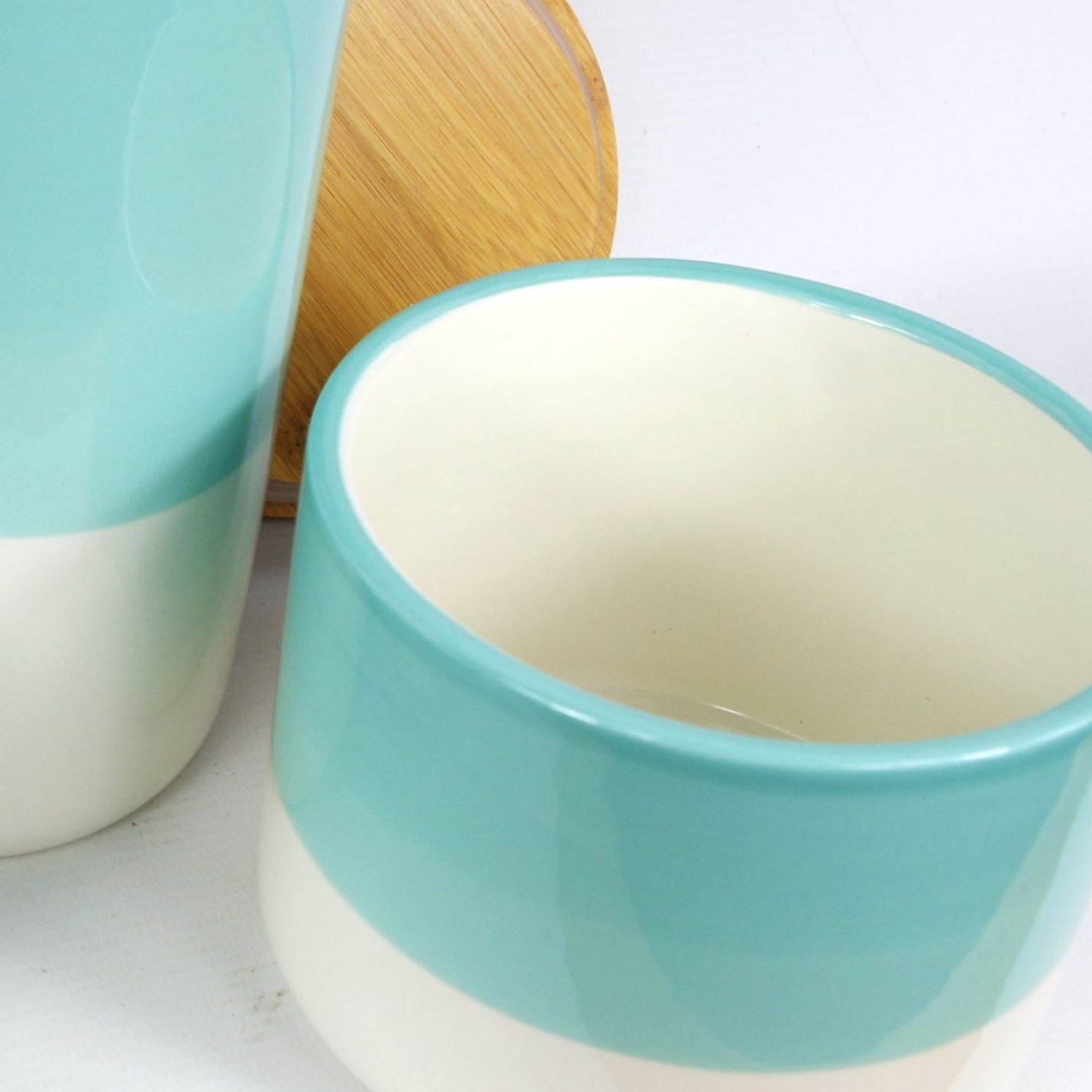 Set of Three Canisters Aqua Green Ceramic Storage Jars with Lids – image 2