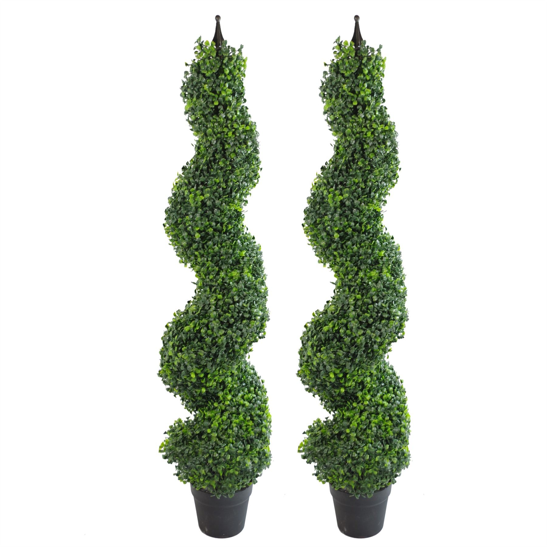 Pair of 120cm Tall Artificial Boxwood Tower Trees Topiary Spiral Metal