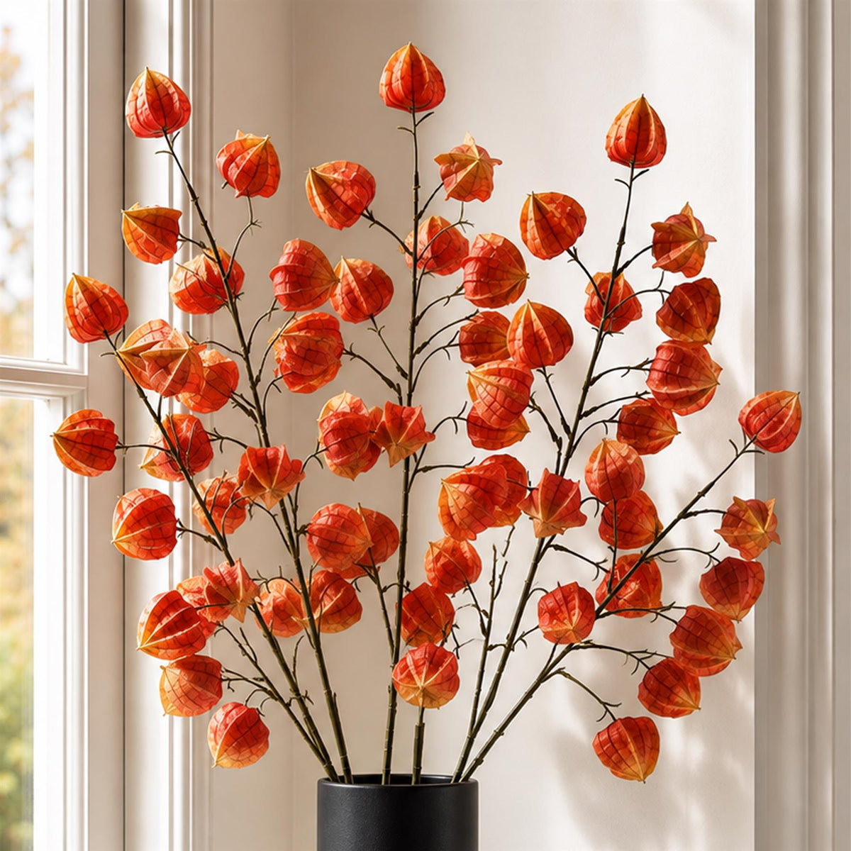 100cm Artificial Orange Chinese Lantern Physalis Spray