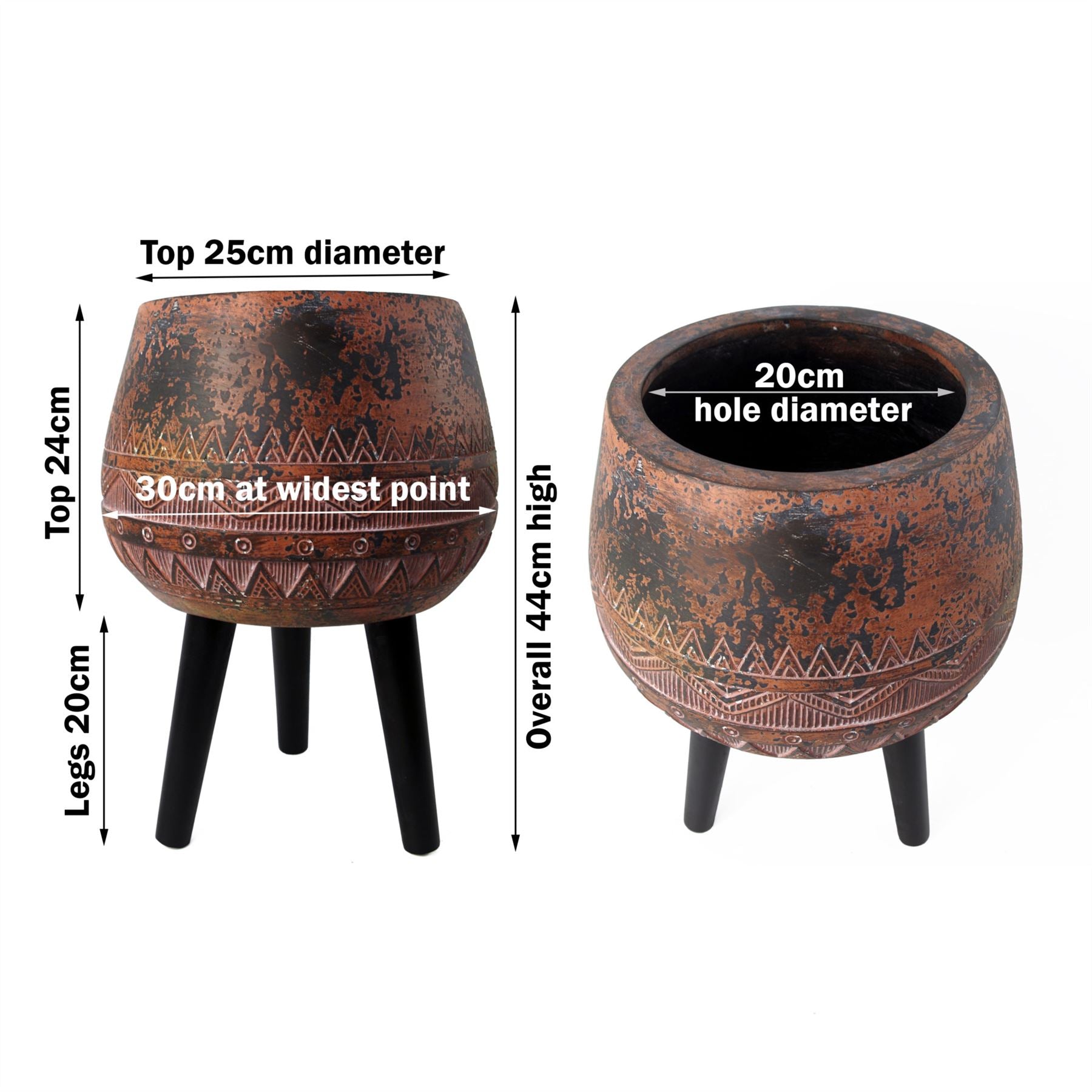 44cm x 30cm Large Zaturn Planter Brown Black with Legs Large – image 3