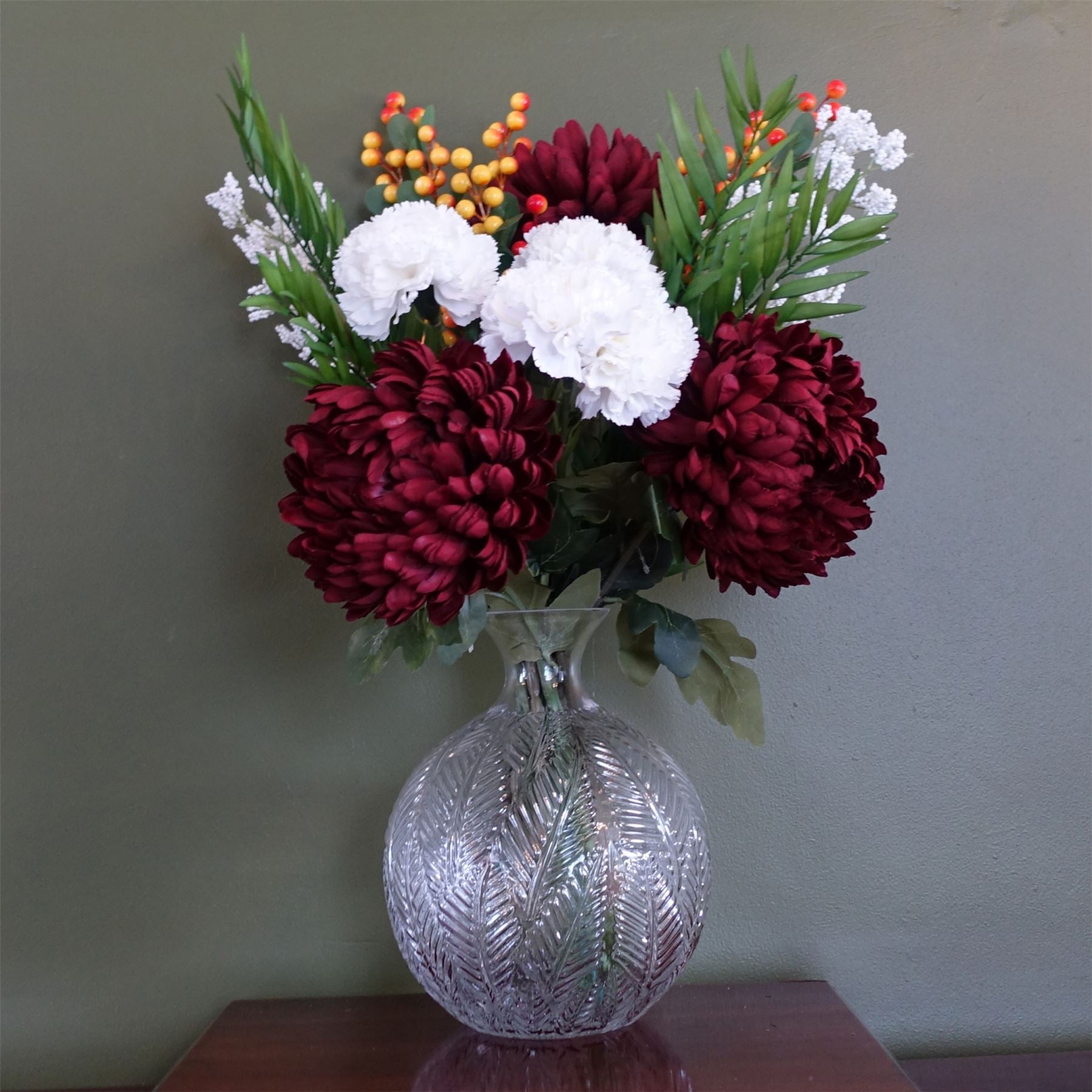 70cm Artificial Red Chrysanthemum Glass Ball Vase – image 4