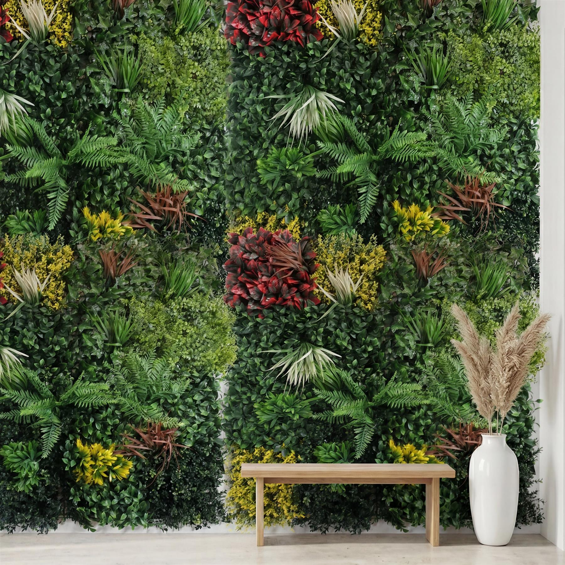 100cm Artificial Tropical Mixed Foliage Green Wall Panel Red Yellow – image 6