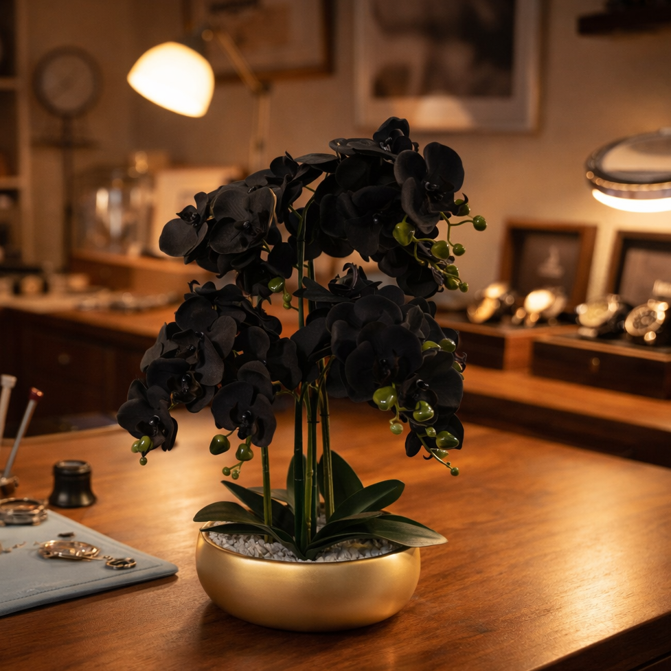 60cm Orchid Artificial Black Gold Ceramic Planter – image 2