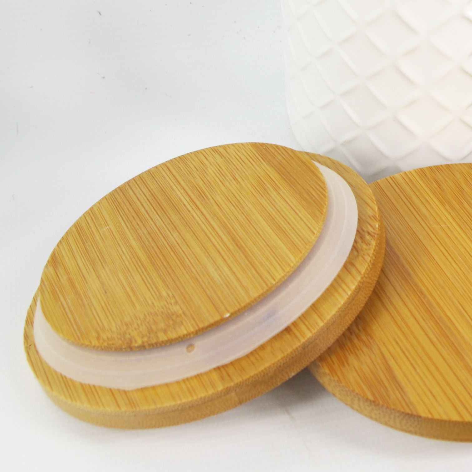 Set of Two Ceramic Jars Embossed Cream Canisters with Lids – image 2
