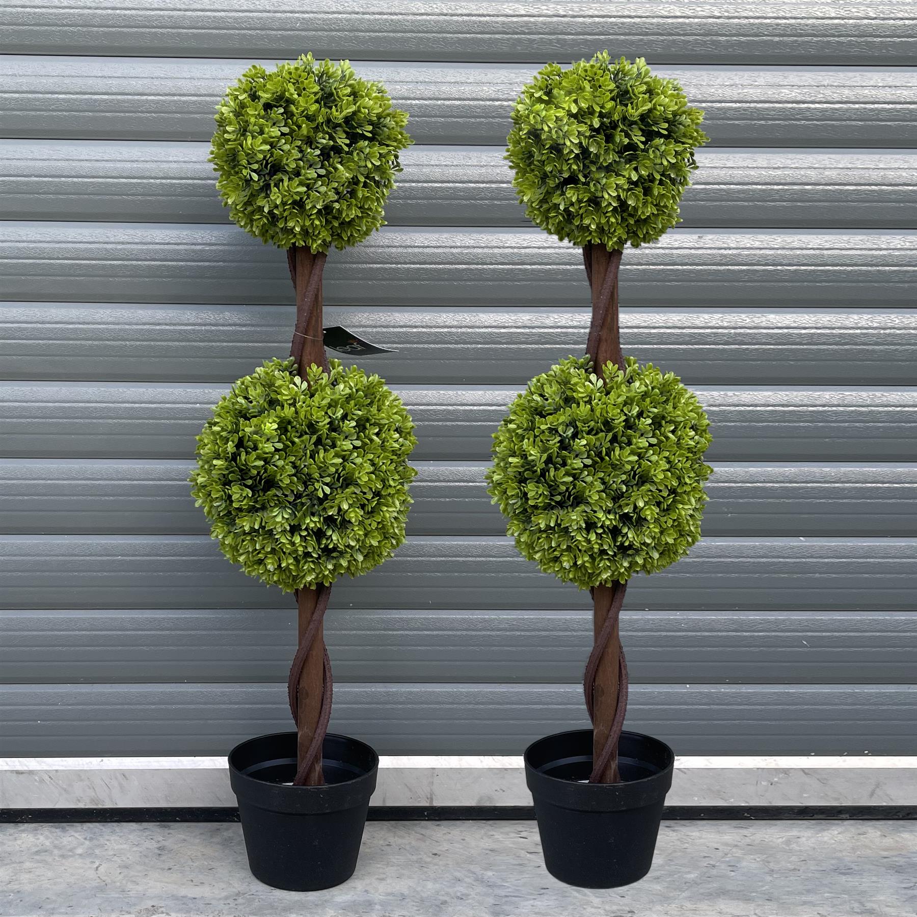 90cm Artificial Pair of Green Double Ball Topiary Trees – image 3