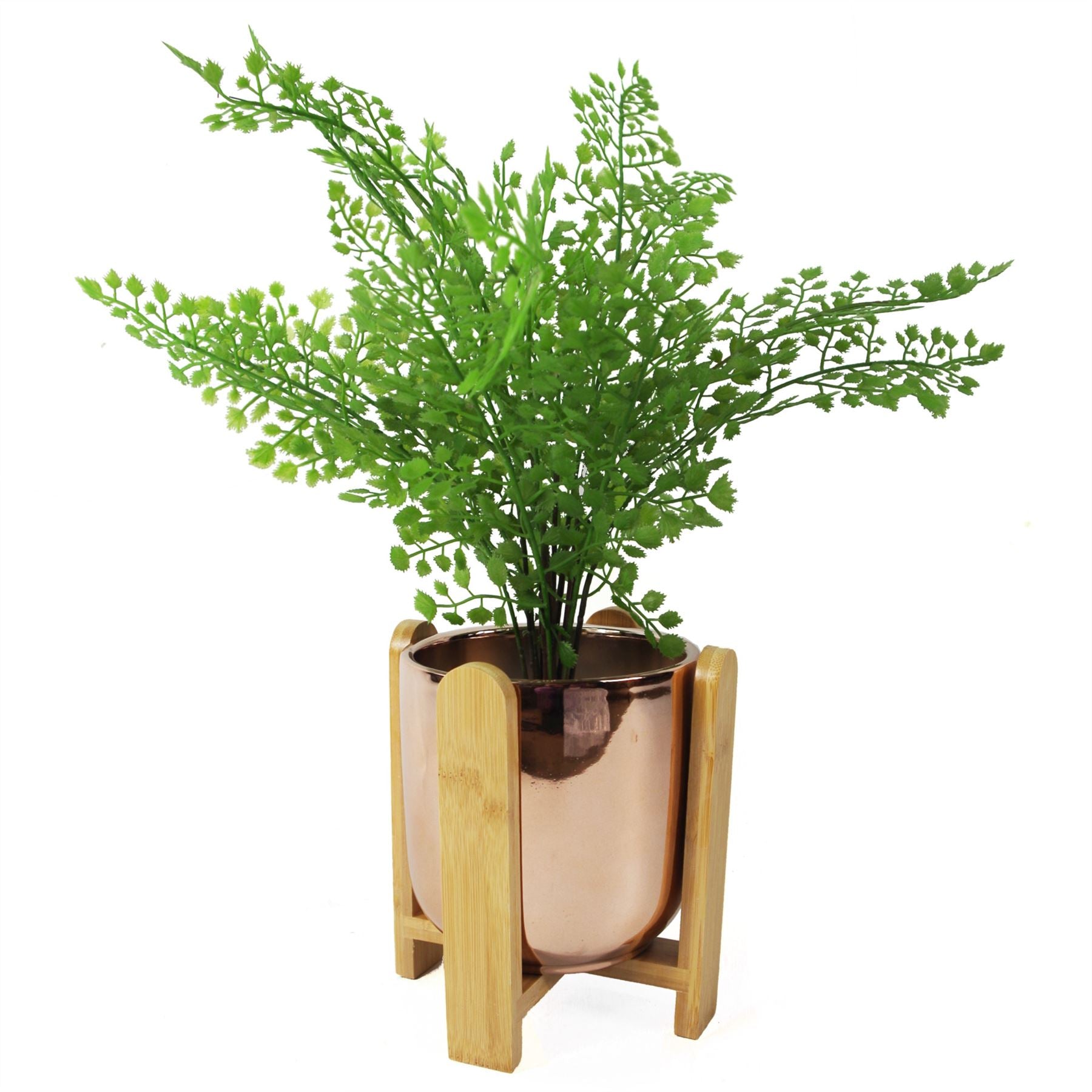 16cm Gold Ceramic Planter with Bamboo Stand – image 4