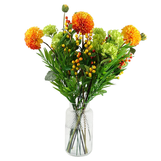 75cm Artificial Orange Dahlia and Fern Display