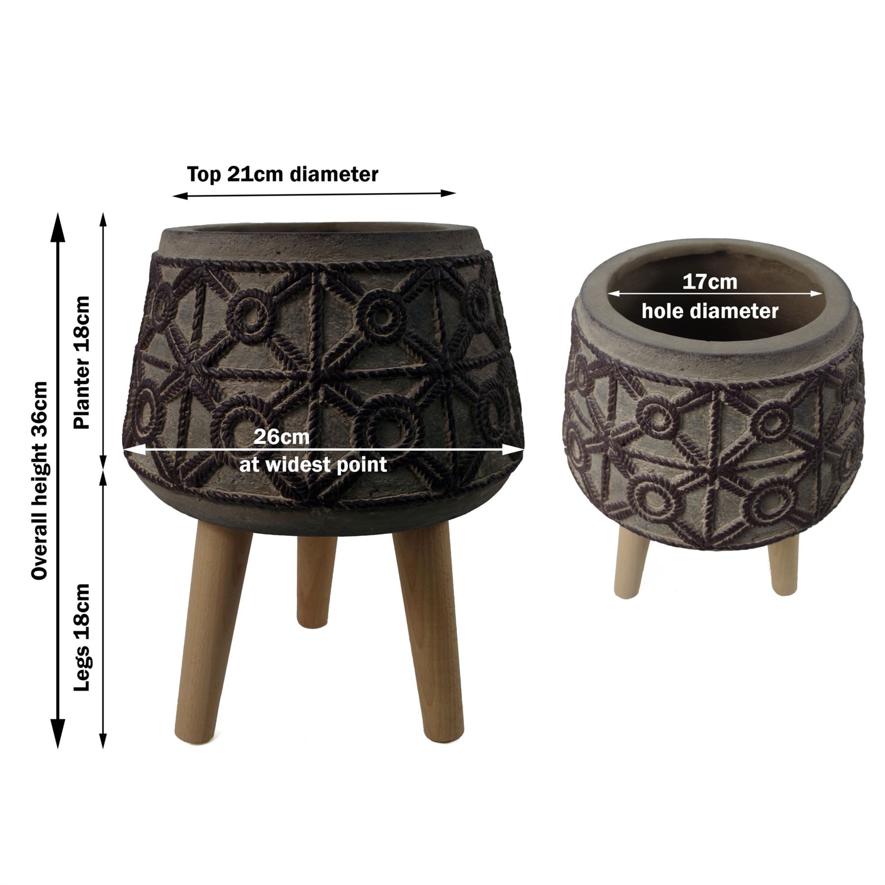 36cm x 26cm Rope Effect Composite Large Planter – image 3